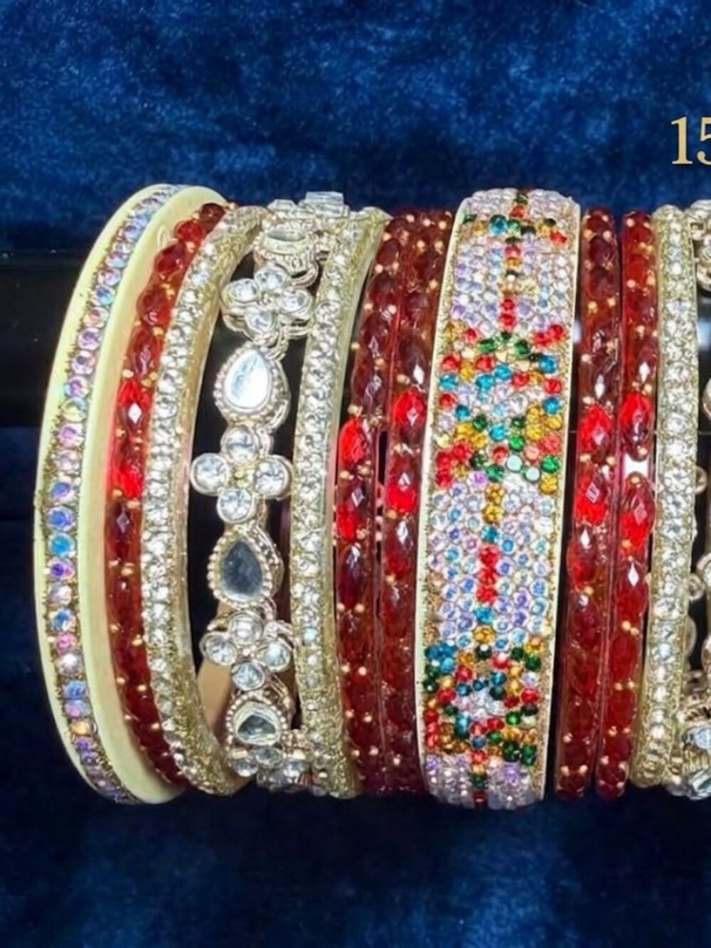 15pc set Indian Traditional Red & Gold Rhinestone Bangle Set for Women - Ethnic